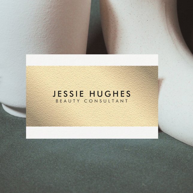 Elegant White Faux Gold Stripes Beauty Consultant Business Card (Creator Uploaded)