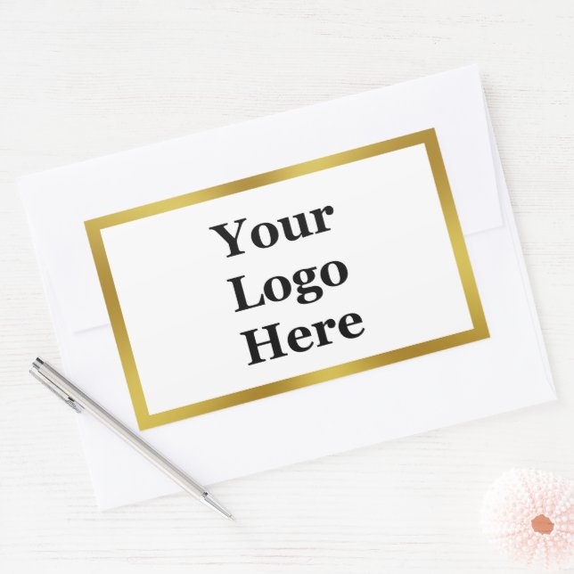 Elegant White Faux Gold Template Your Logo Here Rectangular Sticker (Envelope)