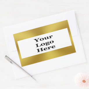 Elegant White Faux Gold Template Your Logo Here Rectangular Sticker