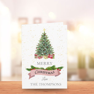 Elegant White Faux Pink Glitter Merry Christmas Note Card