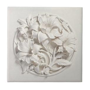 Elegant White Faux Relief Flowers Tile