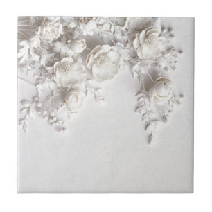 Elegant White Faux Relief Roses Tile