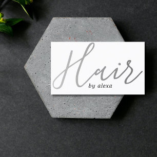Elegant White Faux Silver Bold Hair Stylist Business Card