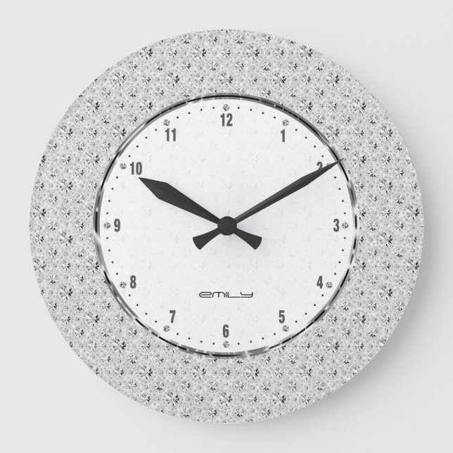 Elegant White FauxGlitter And Sparkles Large Clock (Front)