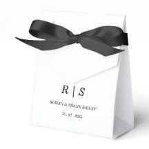 Elegant White Favour Box with Black Monogram