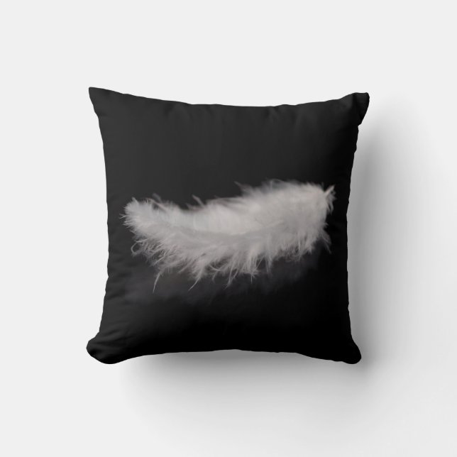 Elegant White Feather on a Black Background Cushion (Front)