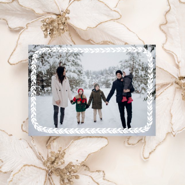 Elegant White Festive Garland Photo Holiday Card (Creator Uploaded)
