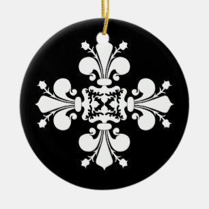 Elegant white fleur de lis damask motif ceramic tree decoration
