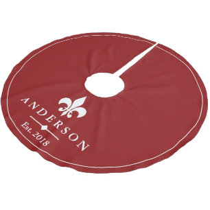 Elegant White Fleur de Lis & Red Personalised Brushed Polyester Tree Skirt