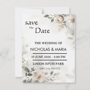 Elegant White Flora Watercolor Wedding Invitation
