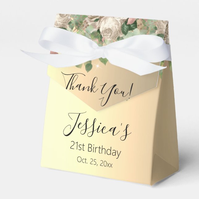 Elegant White Floral 21st Birthday Favour Box (Front Side)