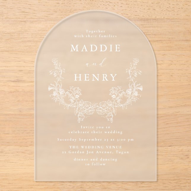 Elegant White Floral Acrylic Wedding Invitation (Front)