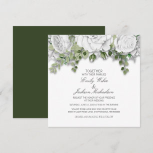 Elegant White Floral and Green Wedding Invitation