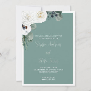 Elegant White Floral and Greenery Green Wedding Invitation
