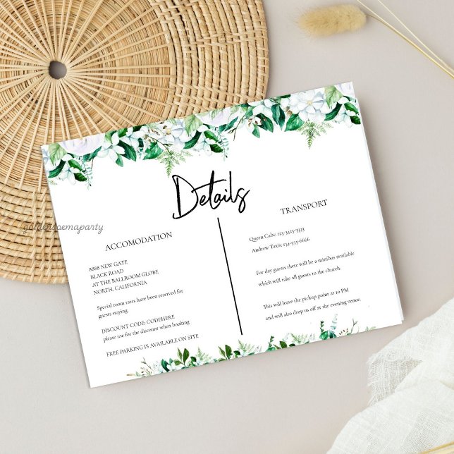 Elegant White Floral and Greenery Wedding Enclosure Card (Elegant White Floral and Greenery Wedding Enclosure Card)