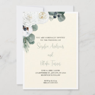 Elegant White Floral and Greenery Yellow Wedding Invitation