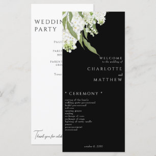 Elegant White Floral B/W Wedding Program Menu