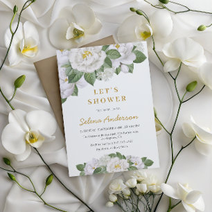 Elegant White Floral Baby Shower Invitation 