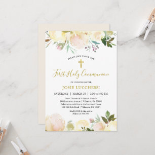 Elegant White Floral Baptism Communion Invitation