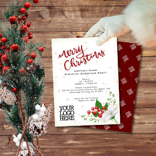 Elegant White Floral Berries Snow Christmas Party  Invitation