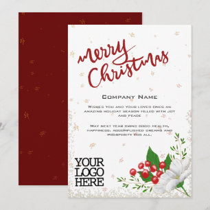 Elegant White Floral Berries Snow Merry Christmas Holiday Card