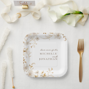 Elegant White Floral Bible Verse Modern Wedding Paper Plate