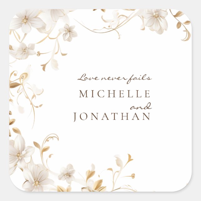 Elegant White Floral Bible Verse Modern Wedding  Square Sticker (Front)