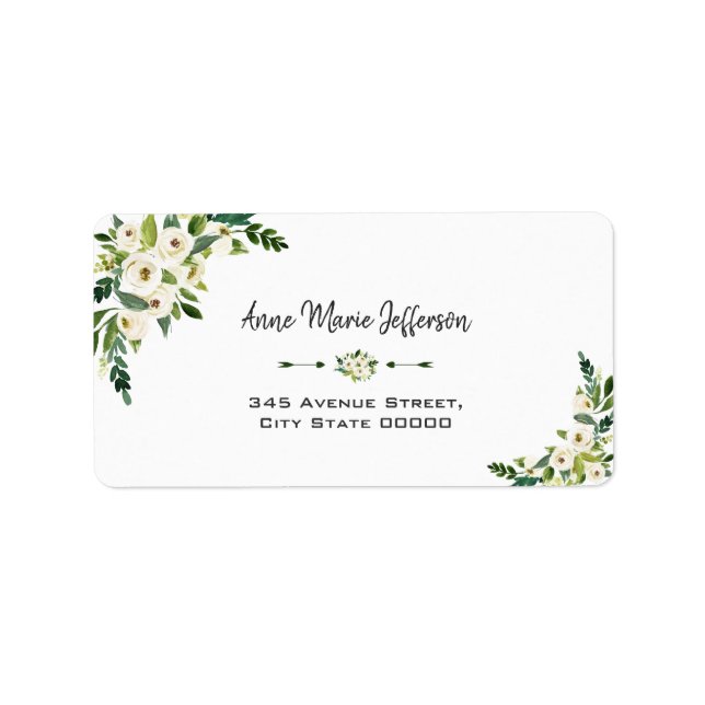 Elegant White Floral Blooming Wedding Label (Front)