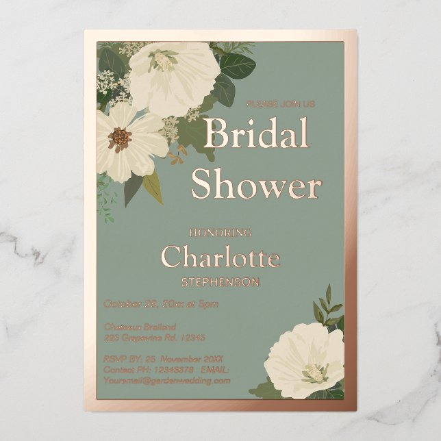 Elegant White Floral Blooms Bridal Shower Sage and (Front)