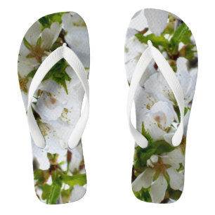 Elegant white floral blossom photo flip flops