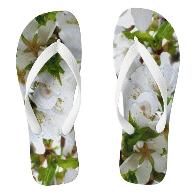 Elegant white floral blossom photo flip flops (Footbed)