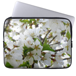 Elegant white floral blossom photo laptop sleeve