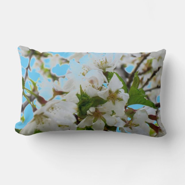 Elegant white floral blossom photo lumbar cushion (Front)