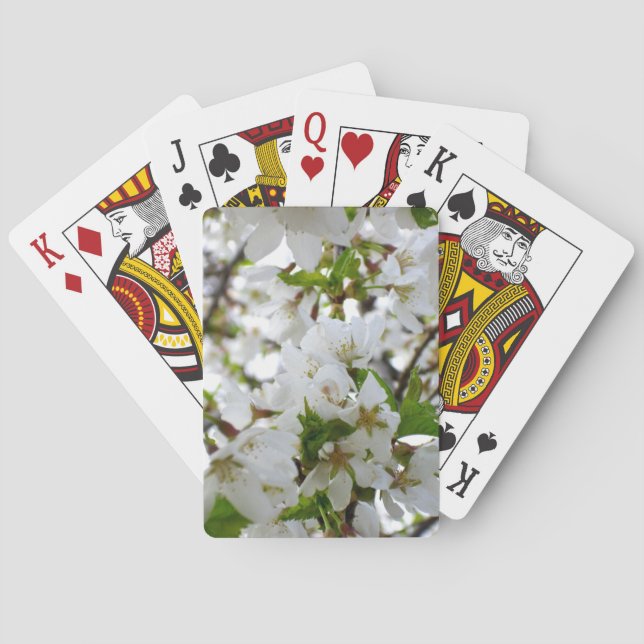 Elegant white floral blossom photo playing cards (Back)