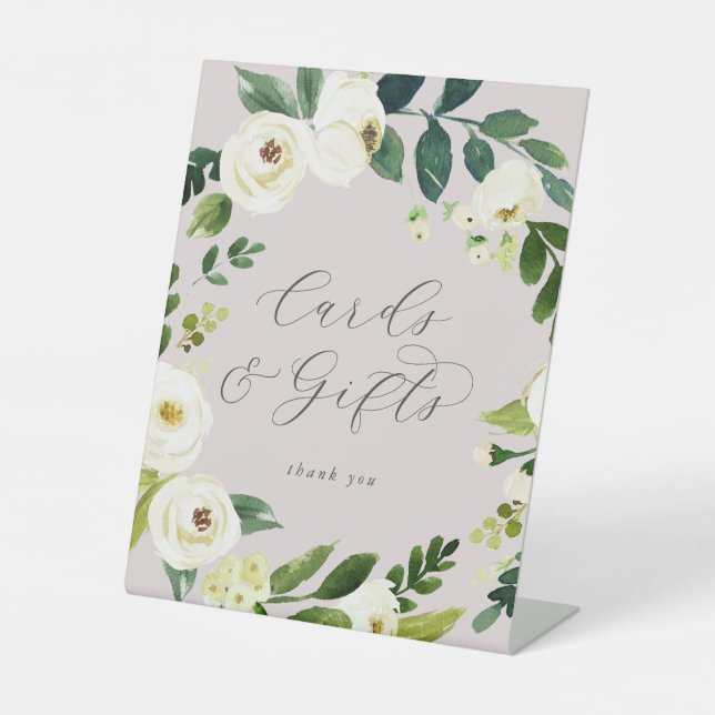 Elegant White Floral | Blush Mauve Cards and Gifts Pedestal Sign (Front)