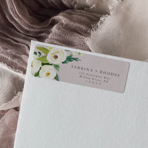 Elegant White Floral   Blush Mauve Return Address