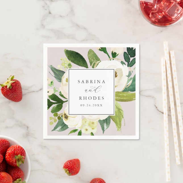 Elegant White Floral | Blush Mauve Wedding Napkin (Insitu)