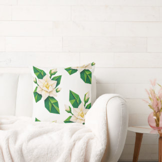 Elegant White Floral Botanical Pattern Throw Pillo Cushion