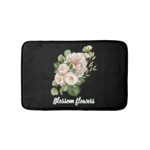 Elegant white floral bouquet with green leaves bath mat