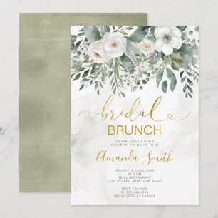 Elegant White Floral Bridal Brunch Shower Gold Invitation