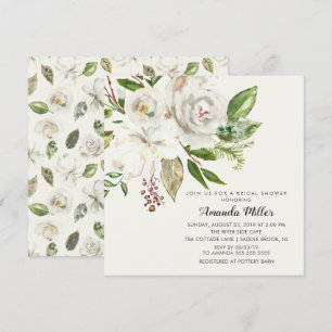 Elegant White Floral Bridal Shower Invitation