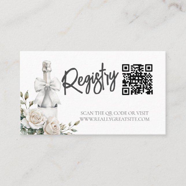 Elegant White Floral Brunch and Bubbly  Business Card (Front)
