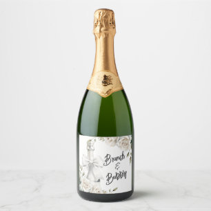 Elegant White Floral Brunch and Bubbly Stickers