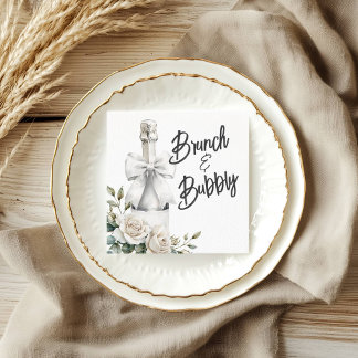 Elegant White Floral Brunch and Bubbly Stickers Napkin