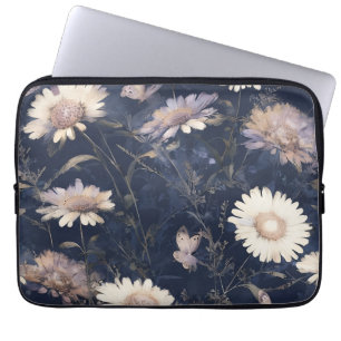 Elegant White Floral & Butterfly Watercolor iPad Laptop Sleeve