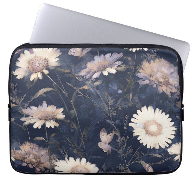 Elegant White Floral & Butterfly Watercolor | iPad Laptop Sleeve (Front)