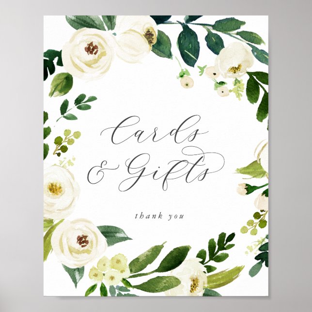 Elegant White Floral Cards and Gifts Poster (Front)