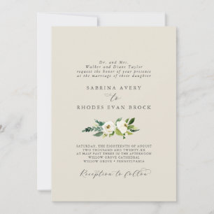 Elegant White Floral Champagne Formal Wedding Invitation