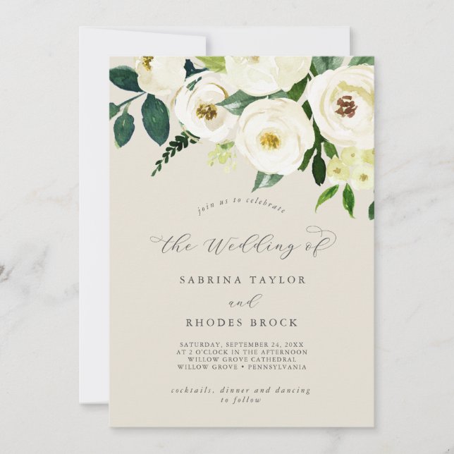 Elegant White Floral | Champagne The Wedding Of Invitation (Front)