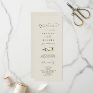 Elegant White Floral   Champagne Wedding Programme
